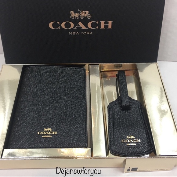 Coach Accessories - Coach Black Glitter Passport Wallet & Luggage Tag